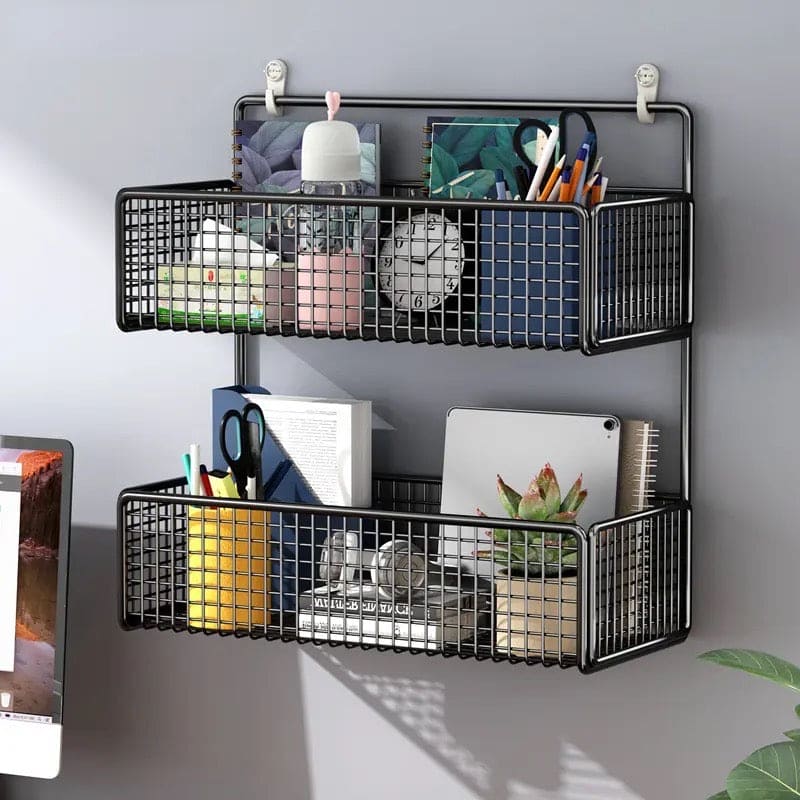 2 Layer Shelving Basket, Wall Mounted Bathroom Rack, Multifunctional Toiletries Organizer, Free Punch Condiment Storage Basket, Kitchen Wall-mounted Storage Basket 2 Layer Shelving Basket, Wall Mounted Bathroom Rack, Multifunctional Toiletries Organizer, Free Punch Condiment Storage Basket, Kitchen Wall-mounted Storage Basket